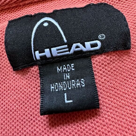 Head Men's Cotton Collared Short Sleeve Polo Shirt Salmon Orange Pink Size Large - Picture 10 of 16